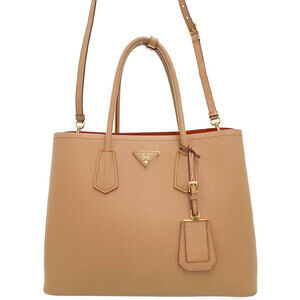Prada Saffiano Cuir Double Bag caramel brown